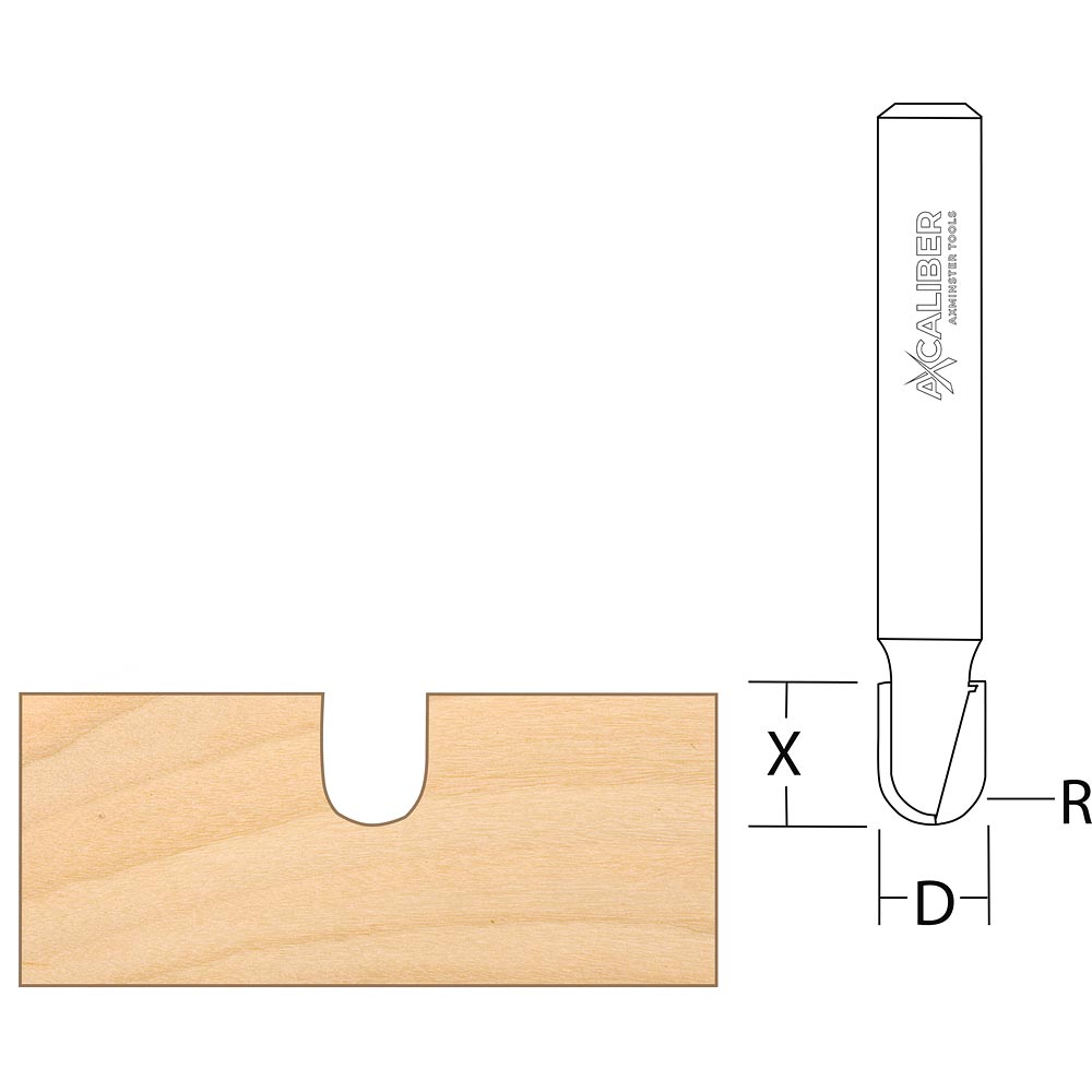Axcaliber Round Nose Cutter - D=6.35, -X=8 R=3.2mm, S=1/4"