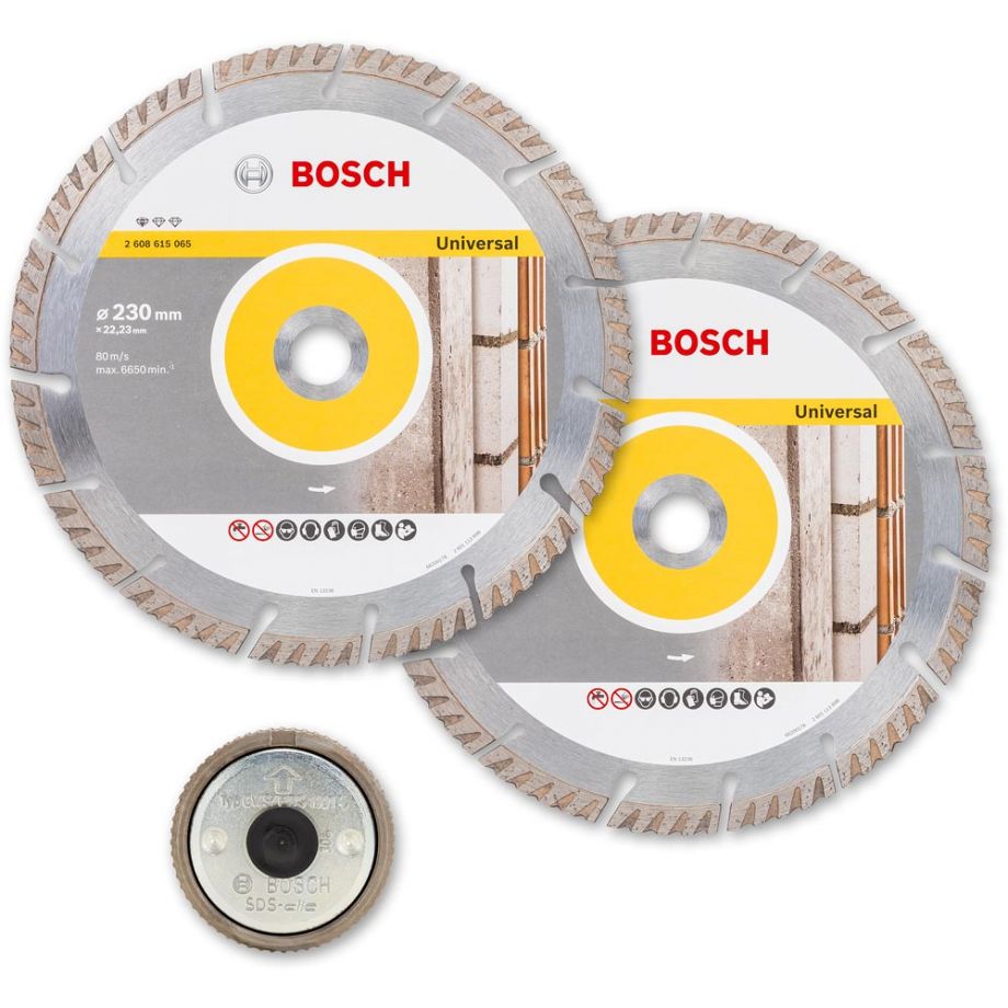 Bosch 230mm Diamond Disc Twinpack & SDS Clic Nut