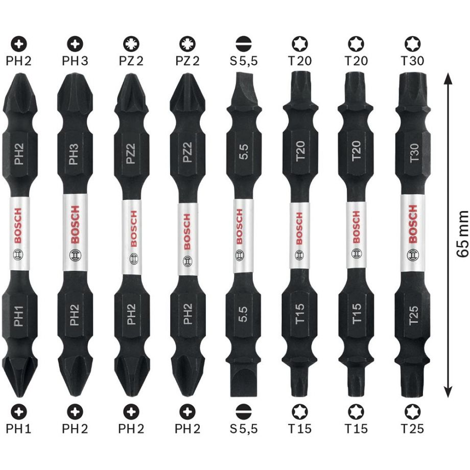 Bosch Impact Control Screwdriver Bits Mixed 65mm (8)