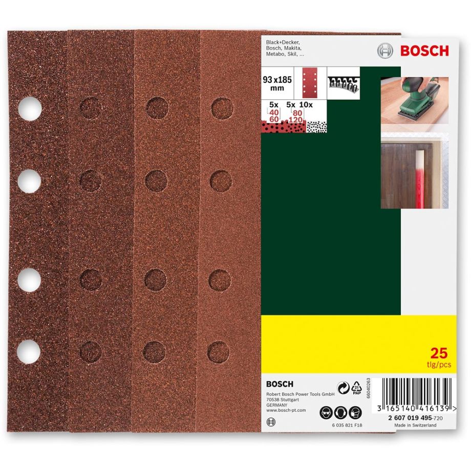 Bosch Sanding Sheets 93 x 185mm Mixed (Pack 25)