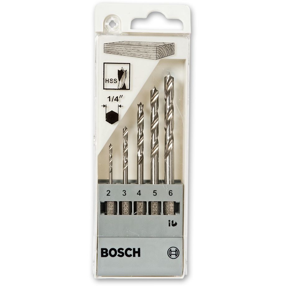 Bosch 5 Piece Brad Point Drill Bit Set (Hex Shank)