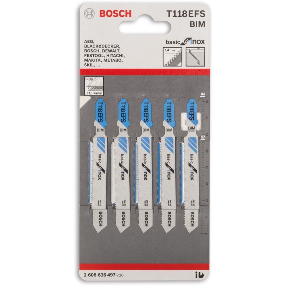 Bosch T118EFS Jigsaw Blades Stainless Steel Cutting (Pkt 5)