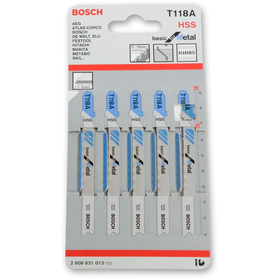 Bosch T118A Jigsaw Blades Metal, Plastics & General Cutting (Pkt 5)