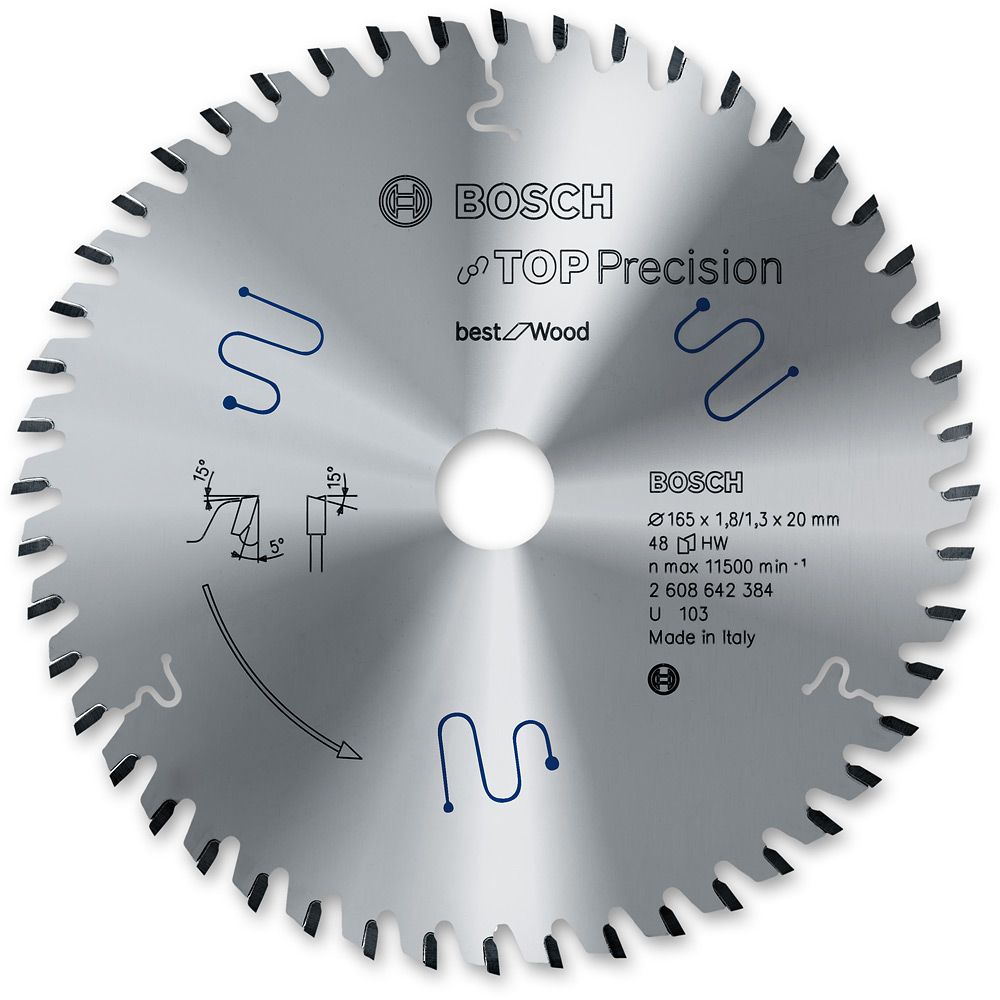 Bosch Top Precision TCT Saw Blades - 165mm x 1.8mm x 20mm | Axminster Tools
