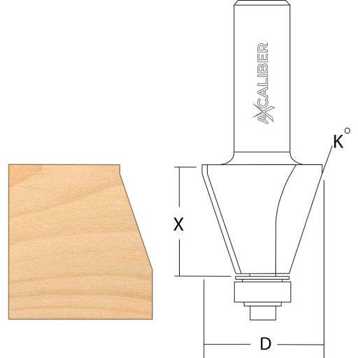 Axcaliber Bevel Cutter D=25 - X=22.2mm - K=15° - S=1/2"