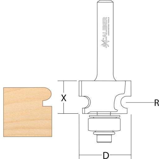 Axcaliber Corner Beading Cutter - D=20.5 - X=12.7 - R=2.4mm - S=1/4"