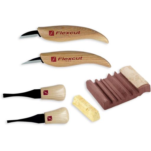 Flexcut KN17 & KN25 Draw Knife Wood-carving Set, 1 Long With Leather Sheath  and 1 Mini Draw Knife Chisel Set. Made in the USA 
